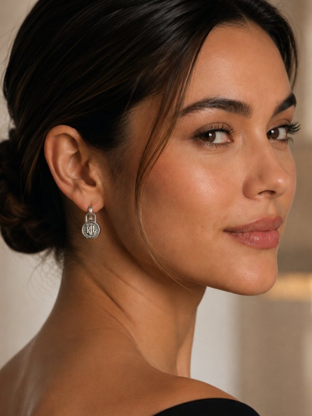 Lauren Ralph Lauren Crystal RL Logo Clip Earrings Silver Tone NWT - Picture 5 of 10